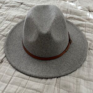 Gray Fedora Hat with Brown Band, polyester and wool, worn twice